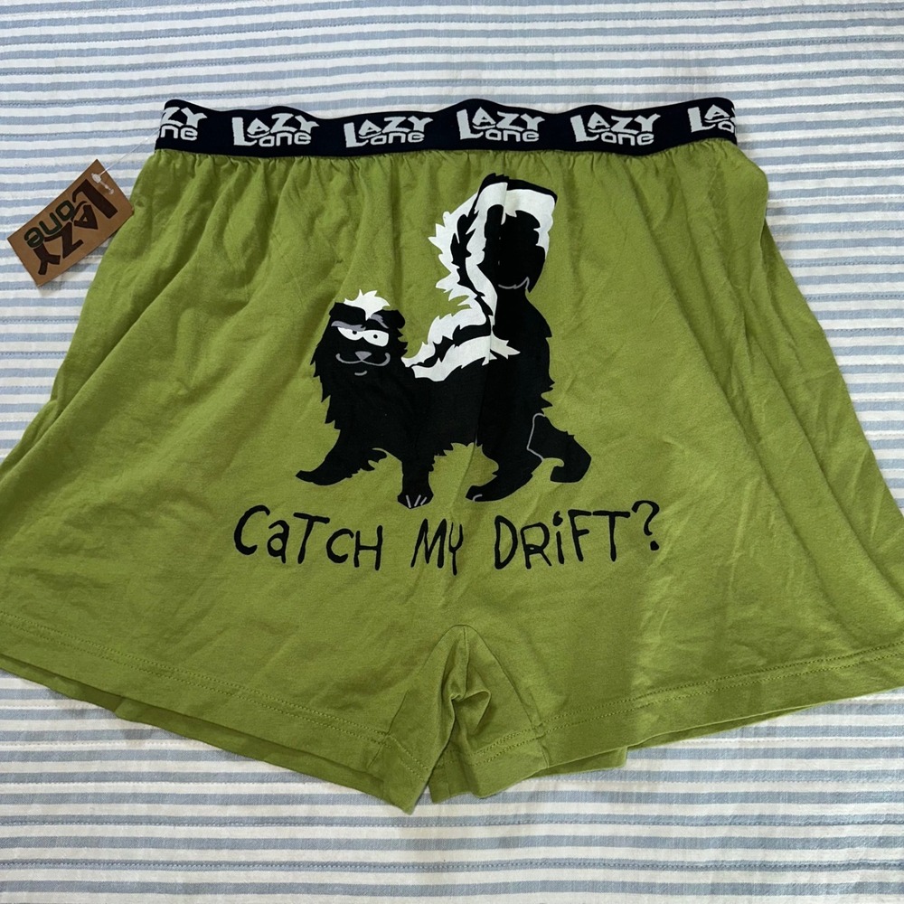 Lazy One Catch My Drift Skunk Novelty Boxer Shorts Green Mens XL B744 NWT